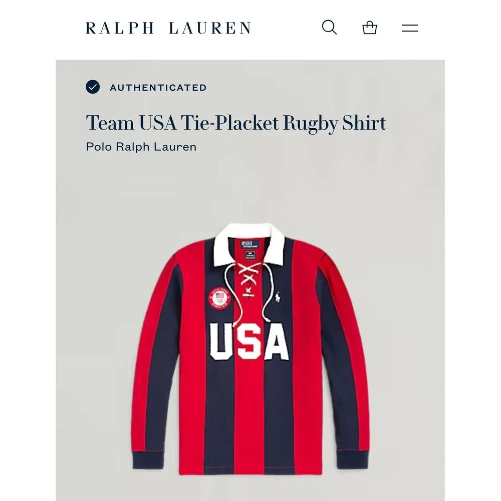 Team USA Rugby Shirt Mens 2XL Blue Red Olympic Polo Ralph Lauren Tie Placket